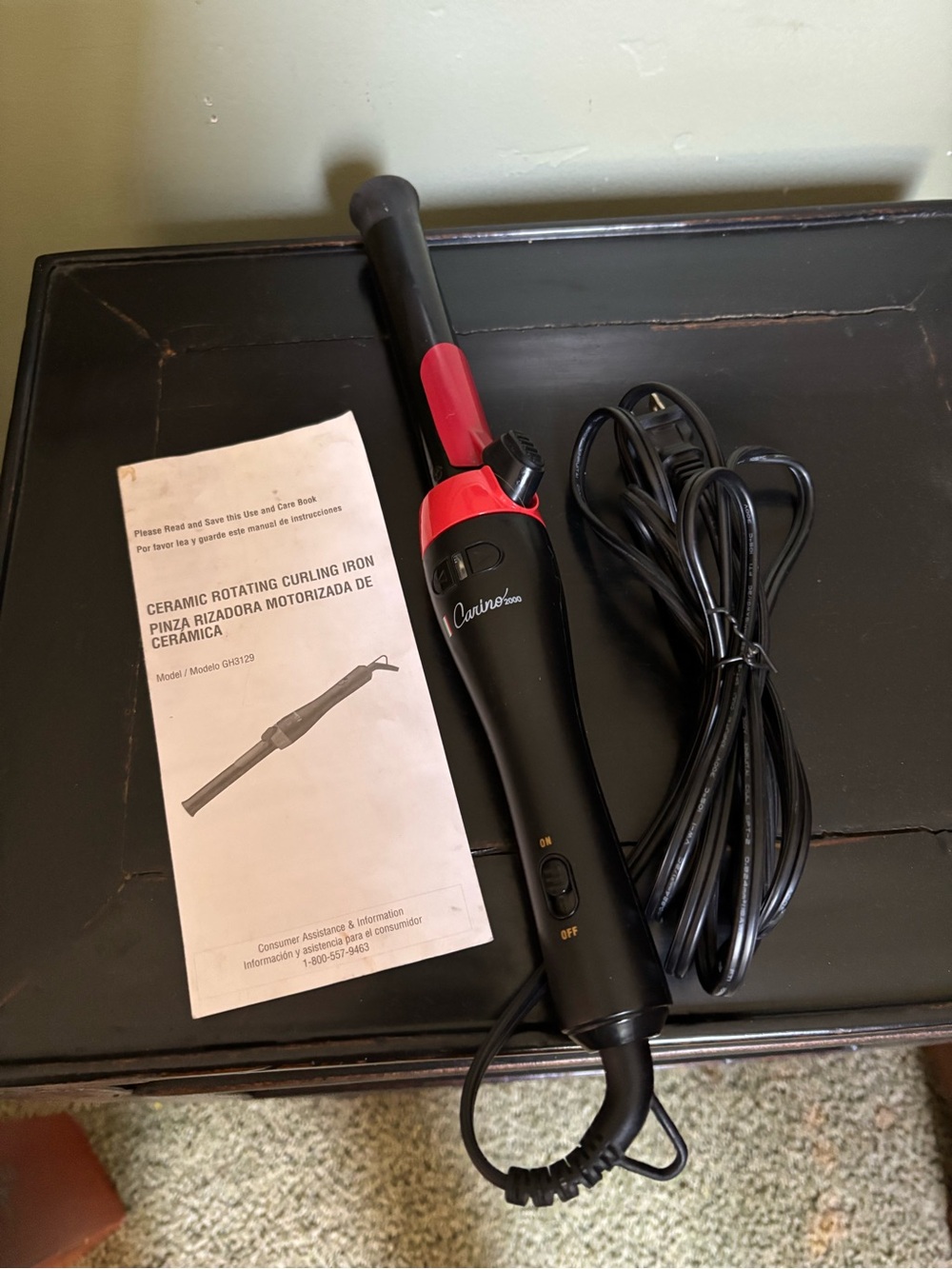 Curling Iron - Black and Red Ceramic Rotating Barrel